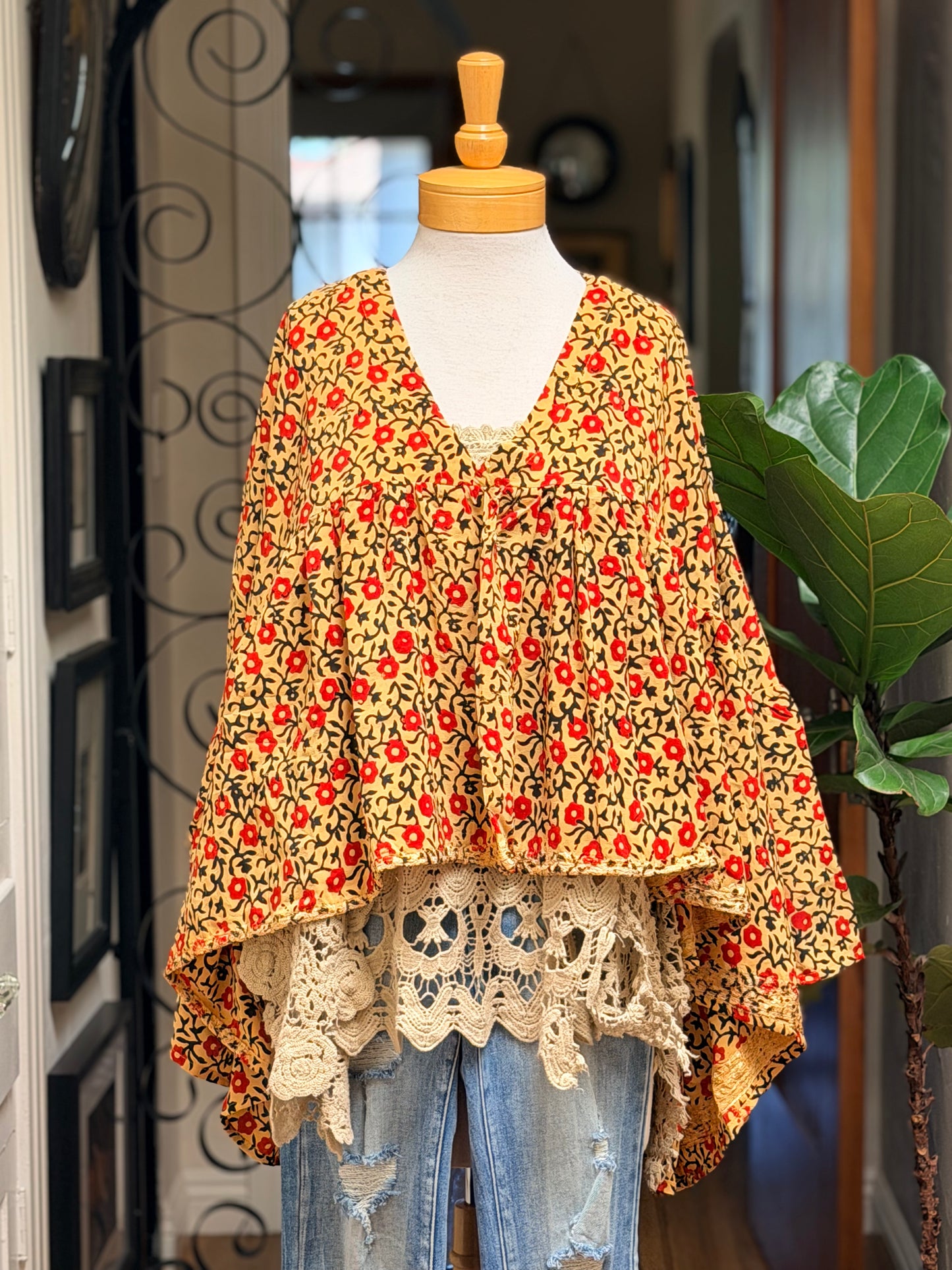 Gold Dust Crop Top in Casa de Flores Long Sleeve