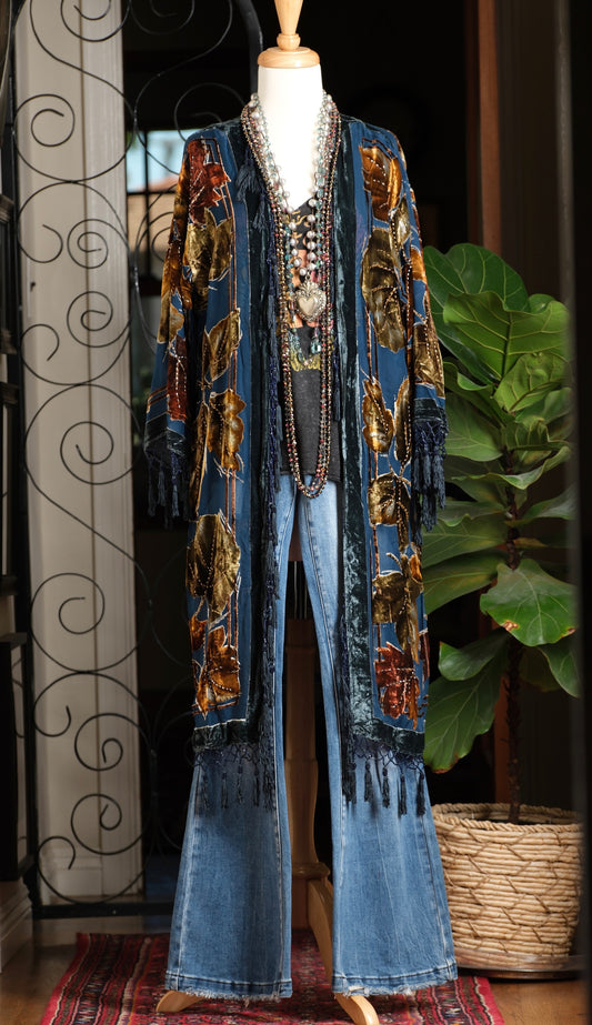 Burnout Velvet Duster in Autumn Peacock
