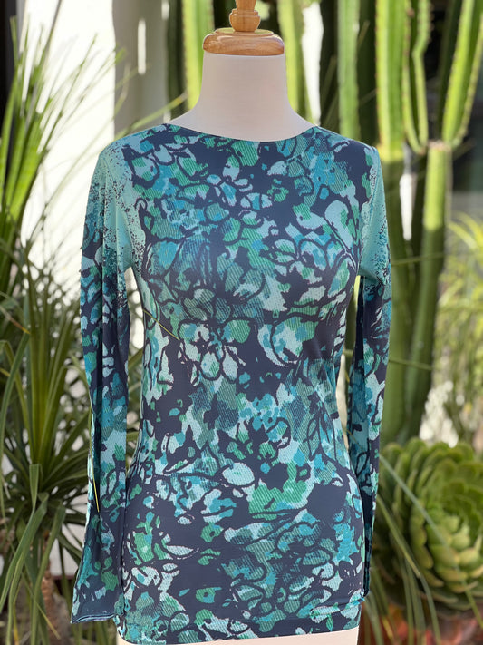 Mesh T in Aqua Flower