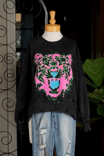 Wild Tiger Distressed Sweatshirt – Chateau Bel Age Boutique