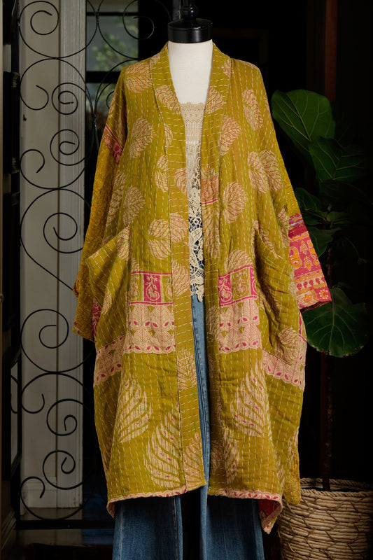 Slouchy Duster in Chartreuse Aspen Leaf