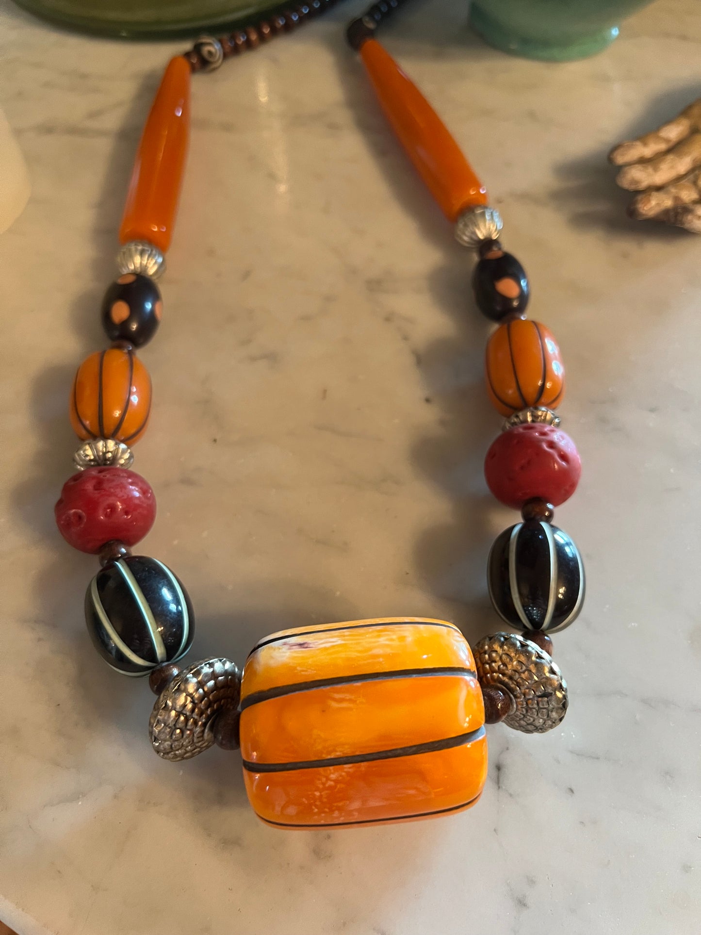 Chunky Long Necklace in Stripe Resin Beads (A)