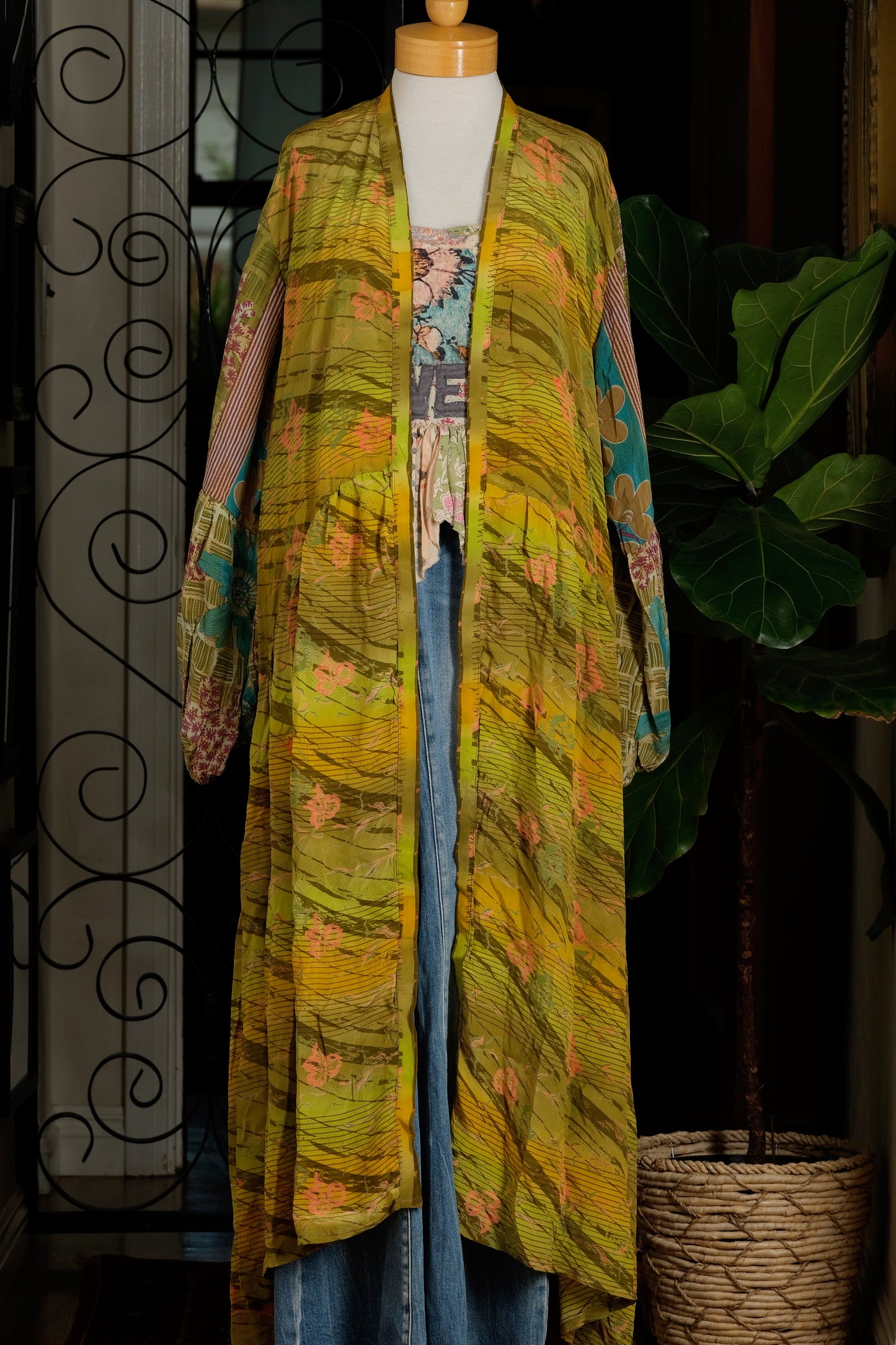 Evermore Duster in Chartreuse Garden – Chateau Bel Age Boutique