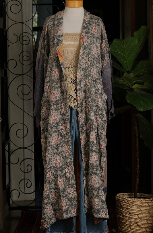 Silk Sleeve Kantha Jacket in Smoke Flower