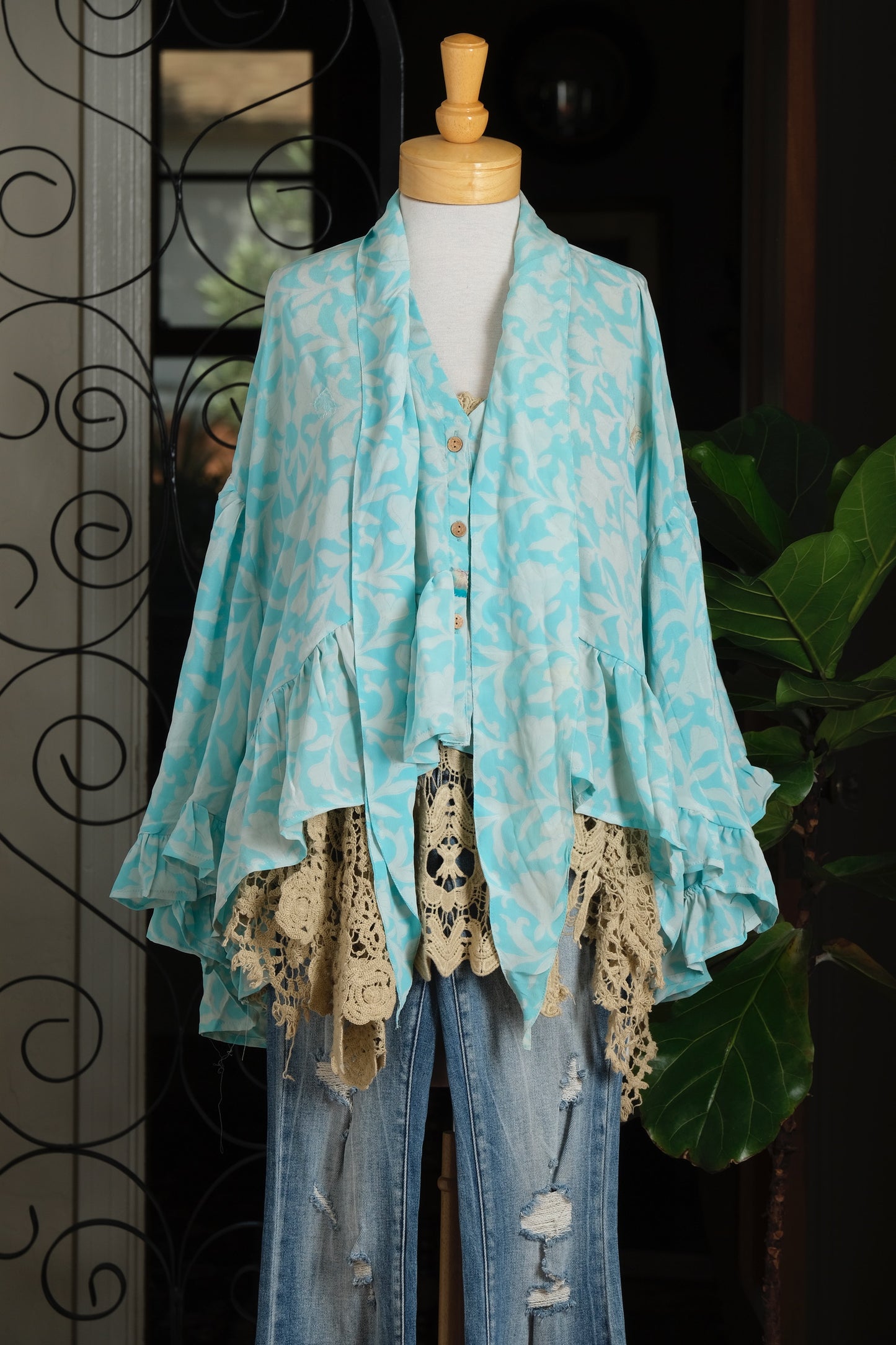 Ruffled Gypsy Top in Aqua Lily