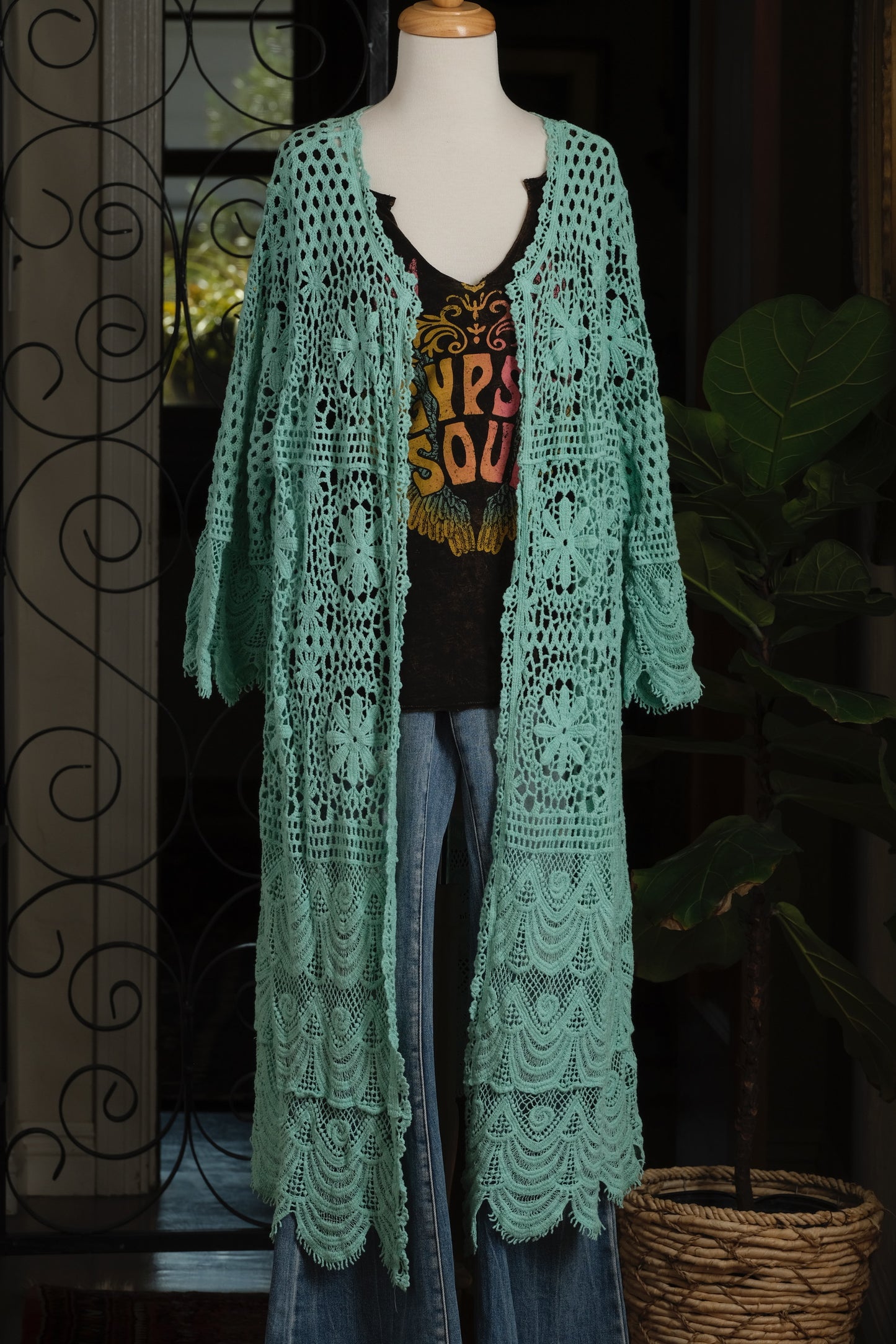 Crochet Duster in Turquoise