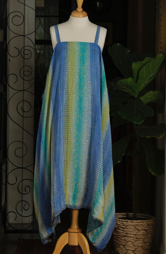 Shine Maxi Dress in Chartreuse Blue Ombre