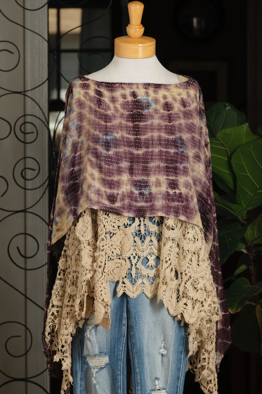 Crop Top in Blue Plum Flower Tie Dye
