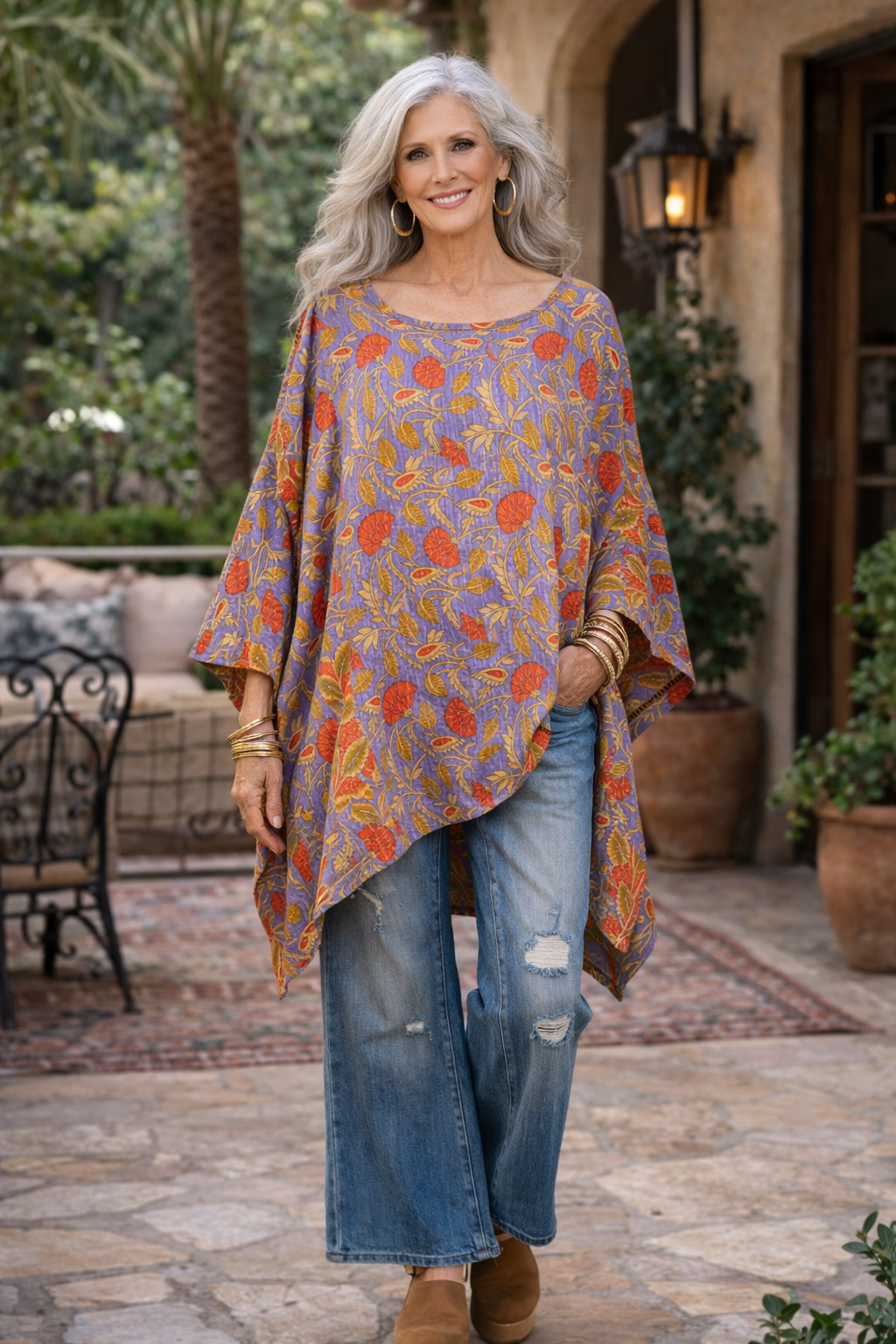 Kantha Dream Pullover in Orange Lotus