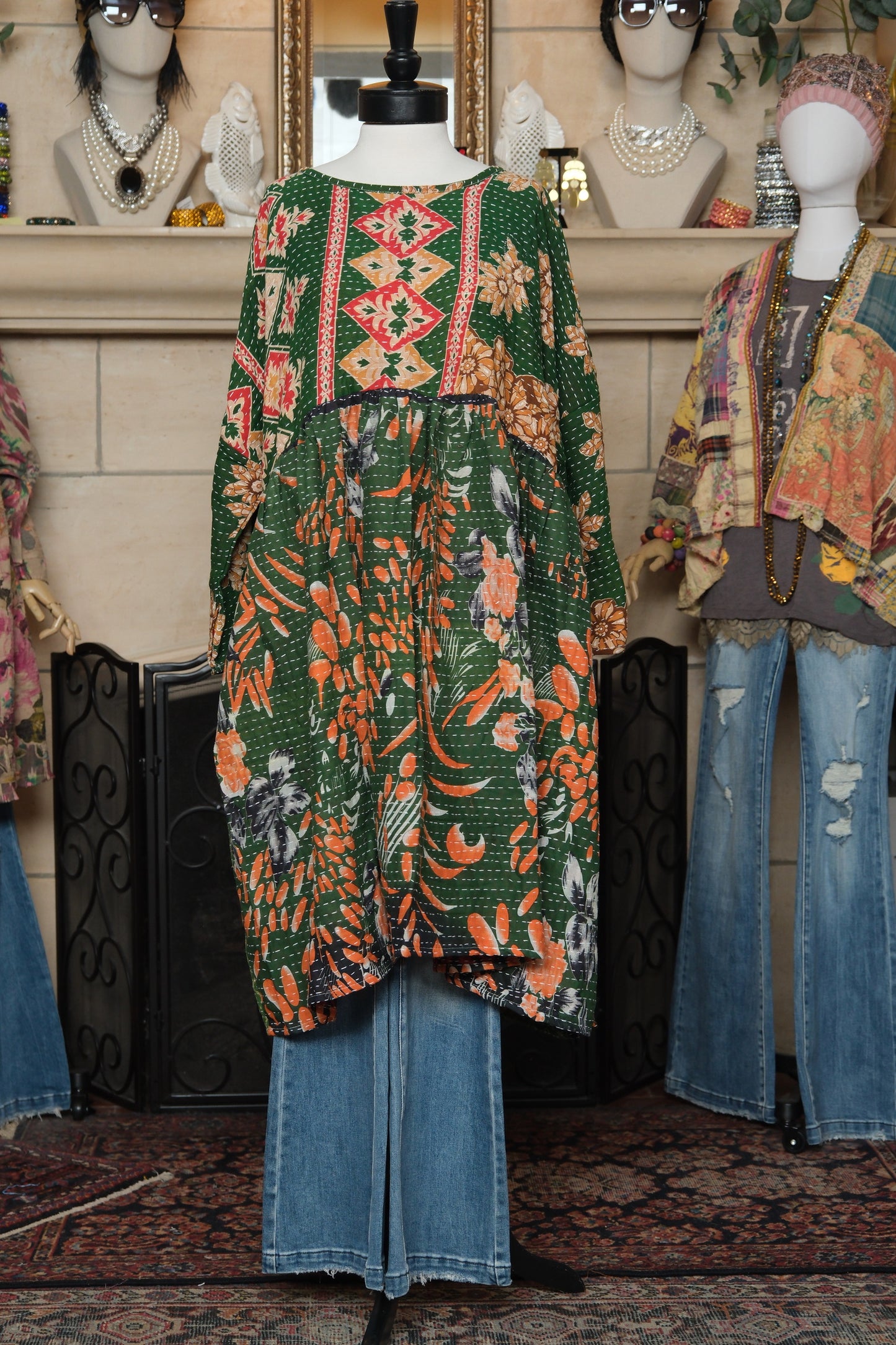 Midi Dress in Green Blossom