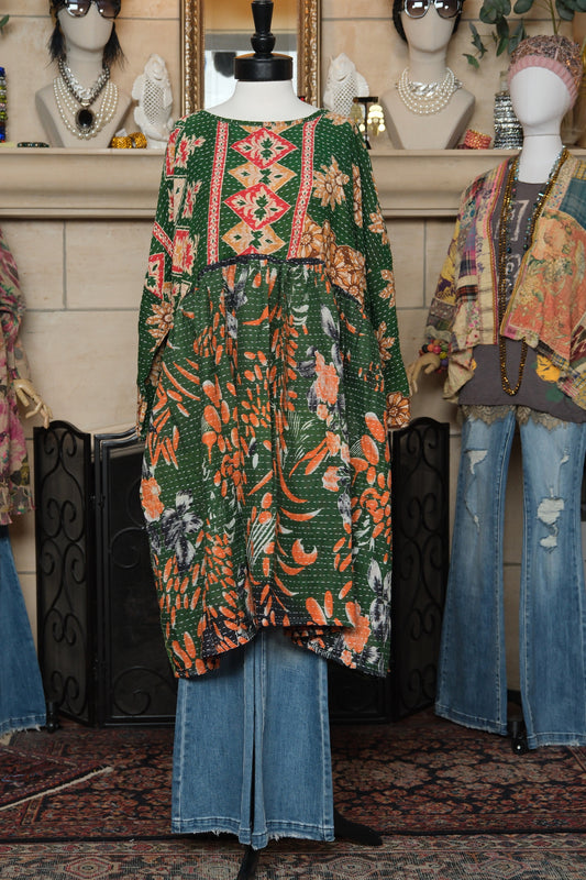 Midi Dress in Green Blossom