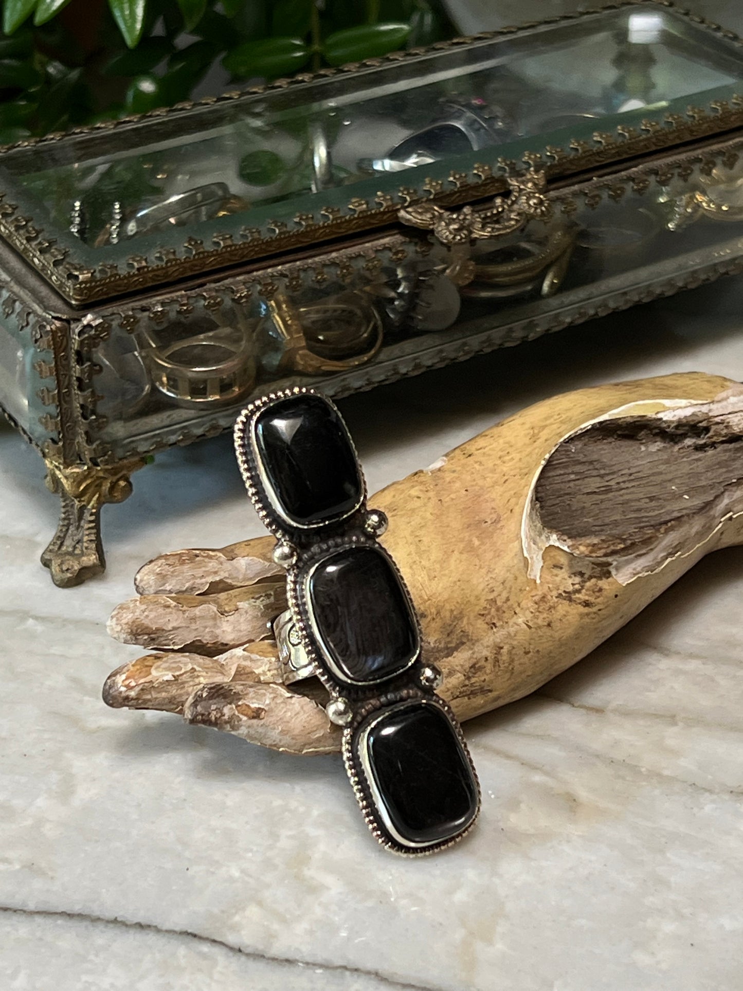 Elongated Obsidian Ring 1461