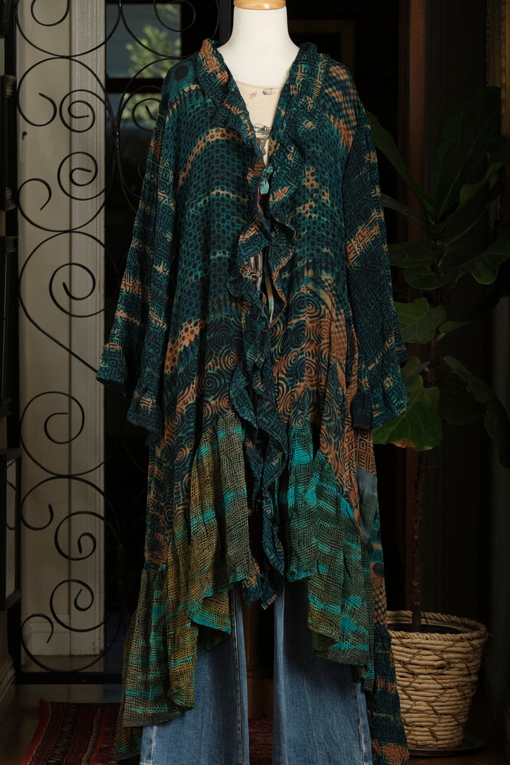Ruffle Duster in Teal Dot