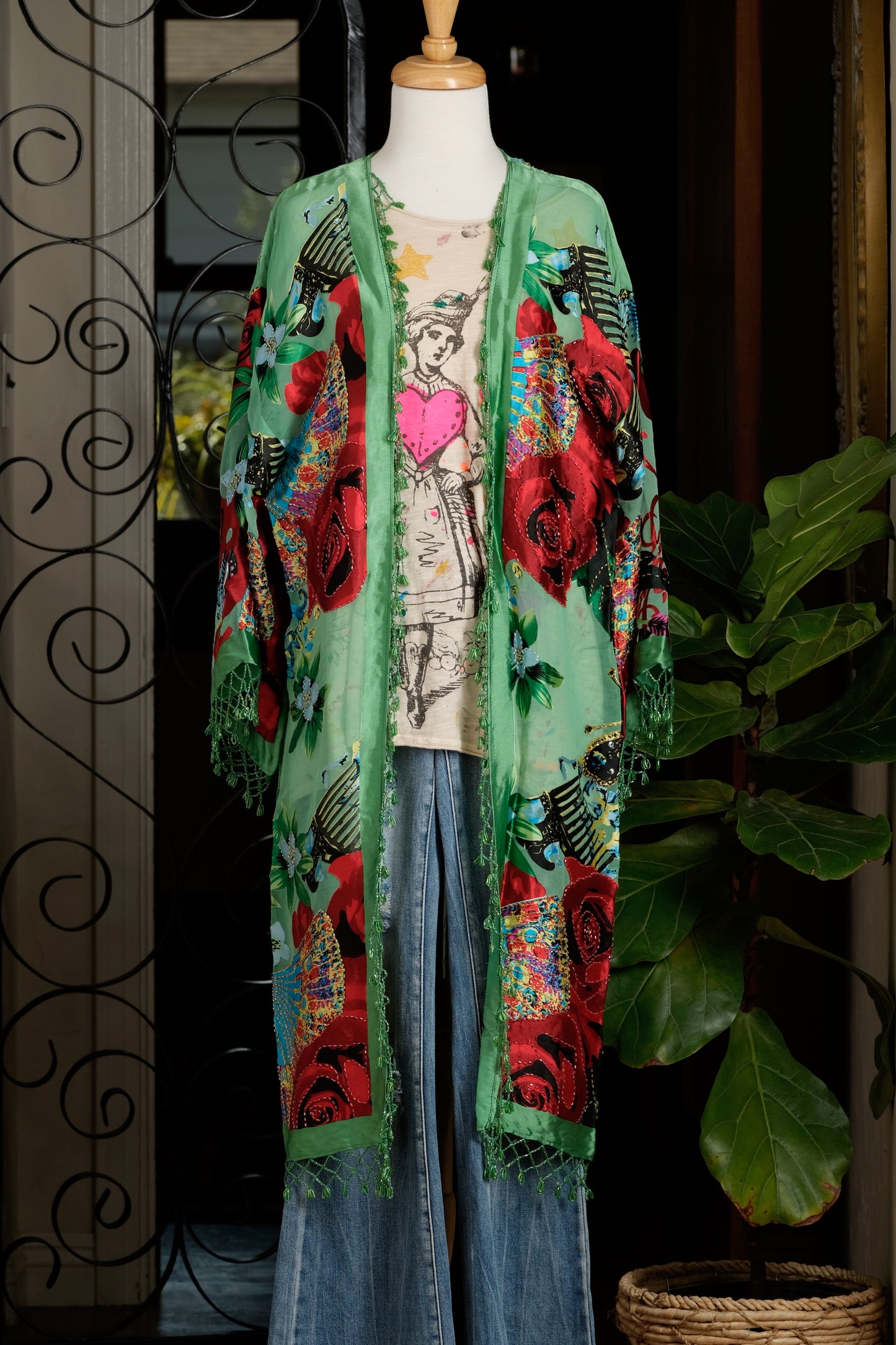 Duster in Aqua Roses