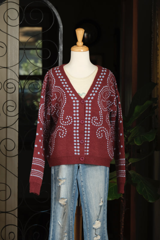 Cardigan in Faux Needlepoint