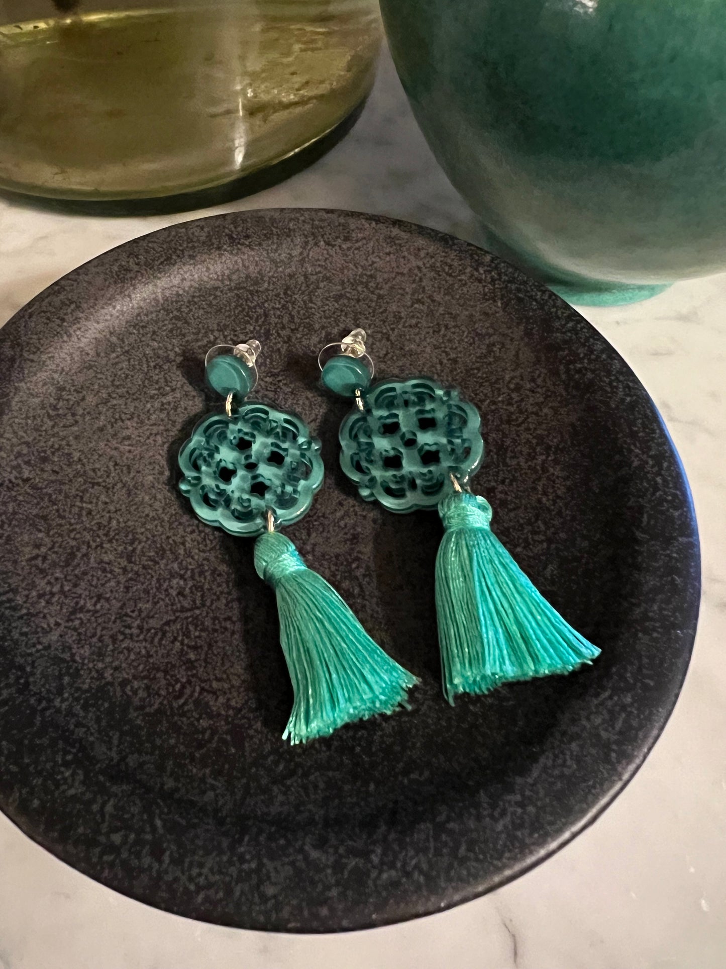 Jade Green Cherry Blossom Earring