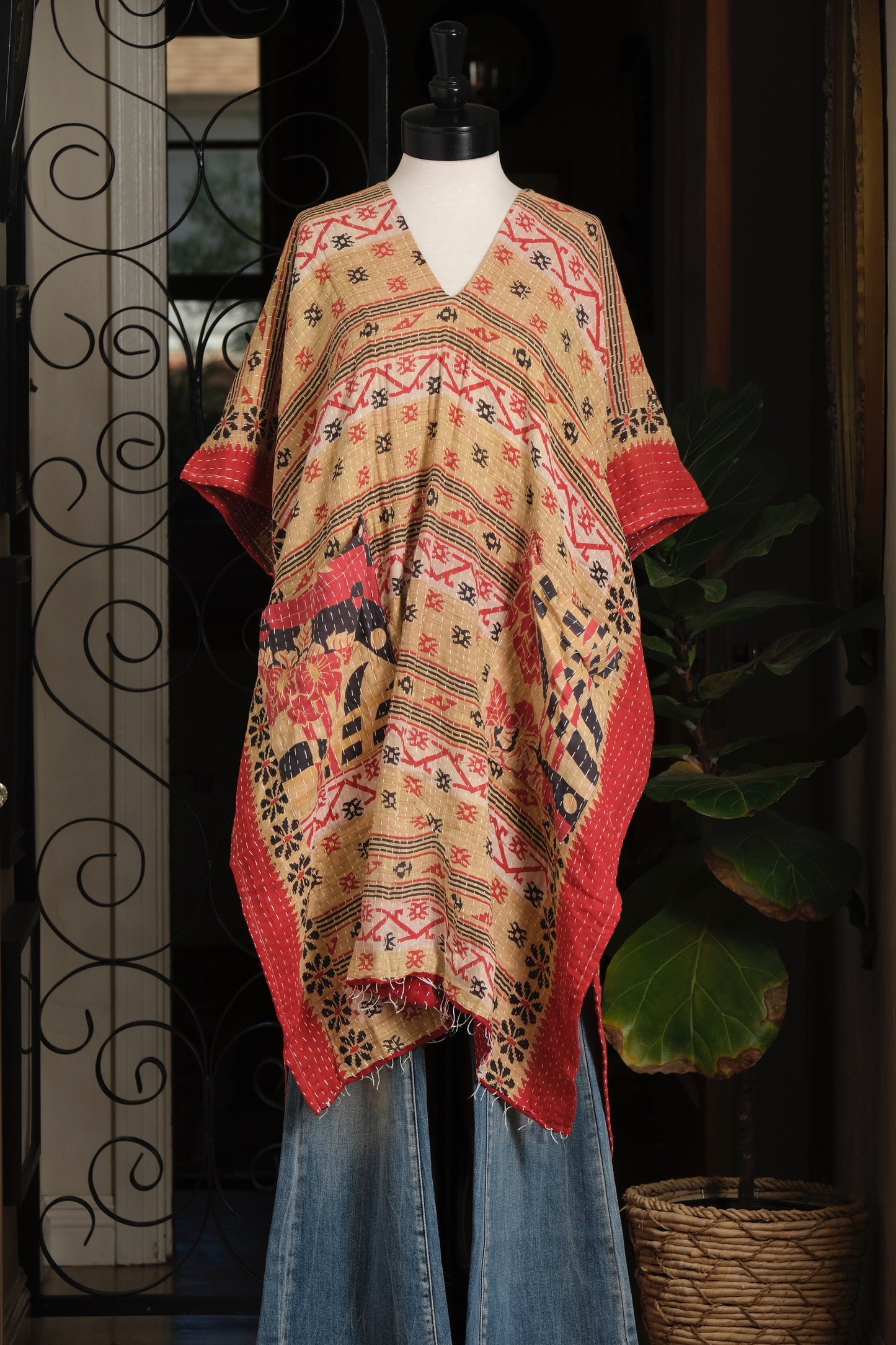 Kantha Split Tunic in Red Naturally