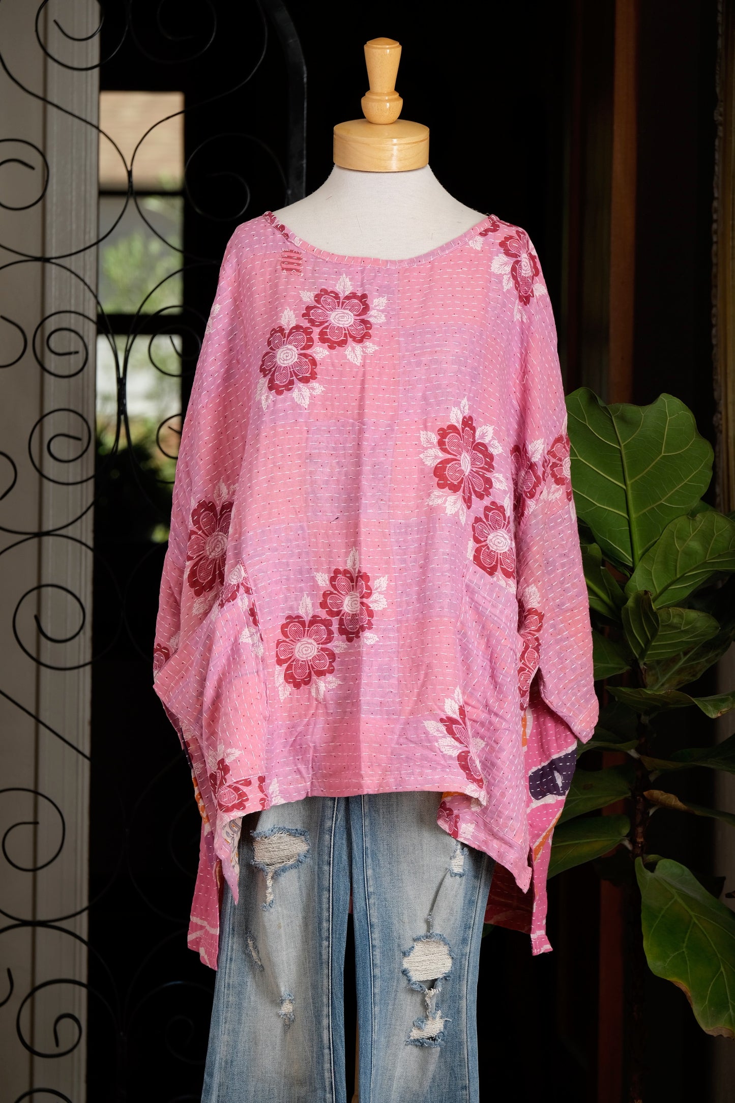 Kantha Pullover in Pink Primrose