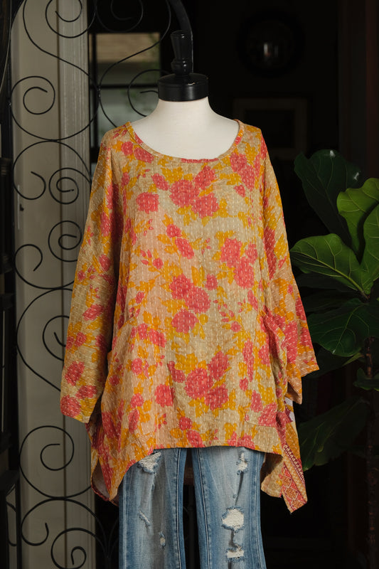 Kantha Dream Pullover in Coral Rose