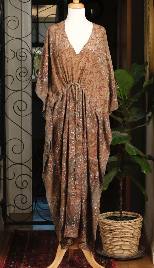 Caftan in Khaki Coral Branch