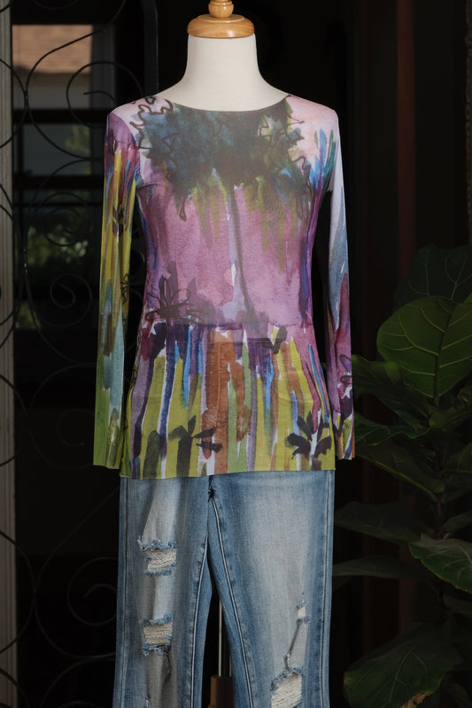 Nude Mesh T in Lavender Watercolor