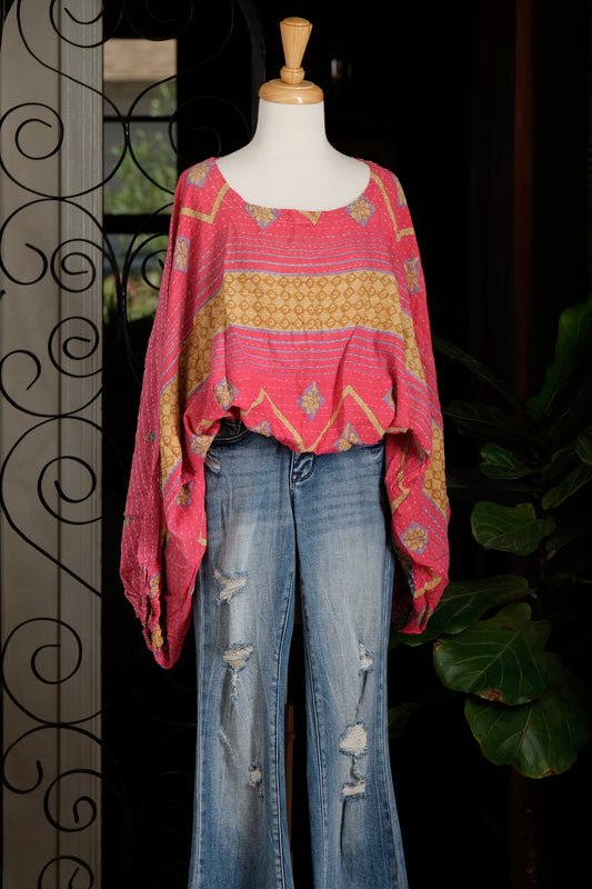 Gathering Top In Gold Stripe