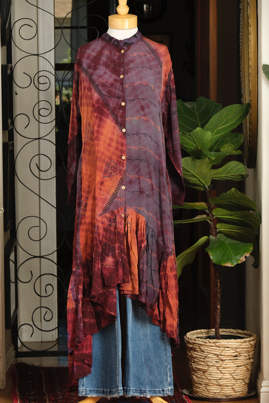 Lotus Duster Dress in Plum Smoke Rust