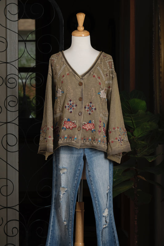 Folkloric Cardigan in Sage