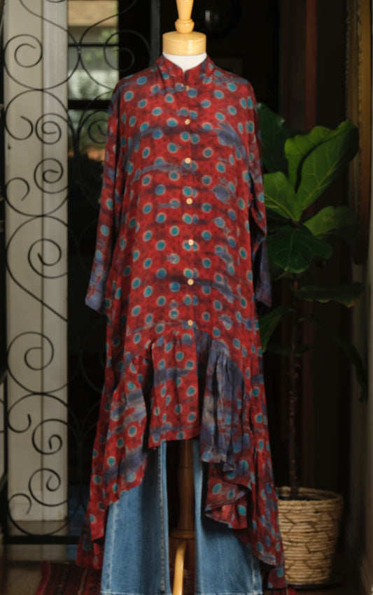 Lotus Duster Dress in Red Turquoise Plaid