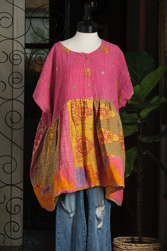Button Down Mini in Pink Orange Elephant