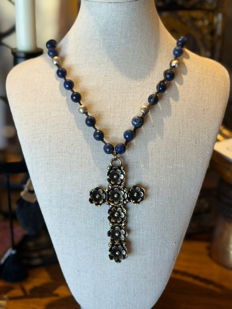 Blue Lapis Floral Cross 1724