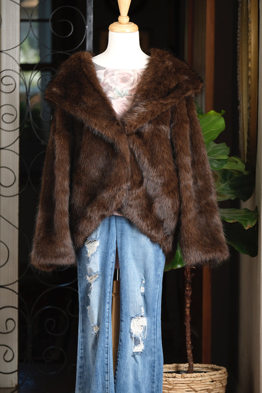 Chocolate Brown Faux Fur Hooded Jacket