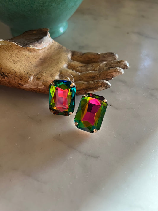 Emerald Cut Earring in Watermelon