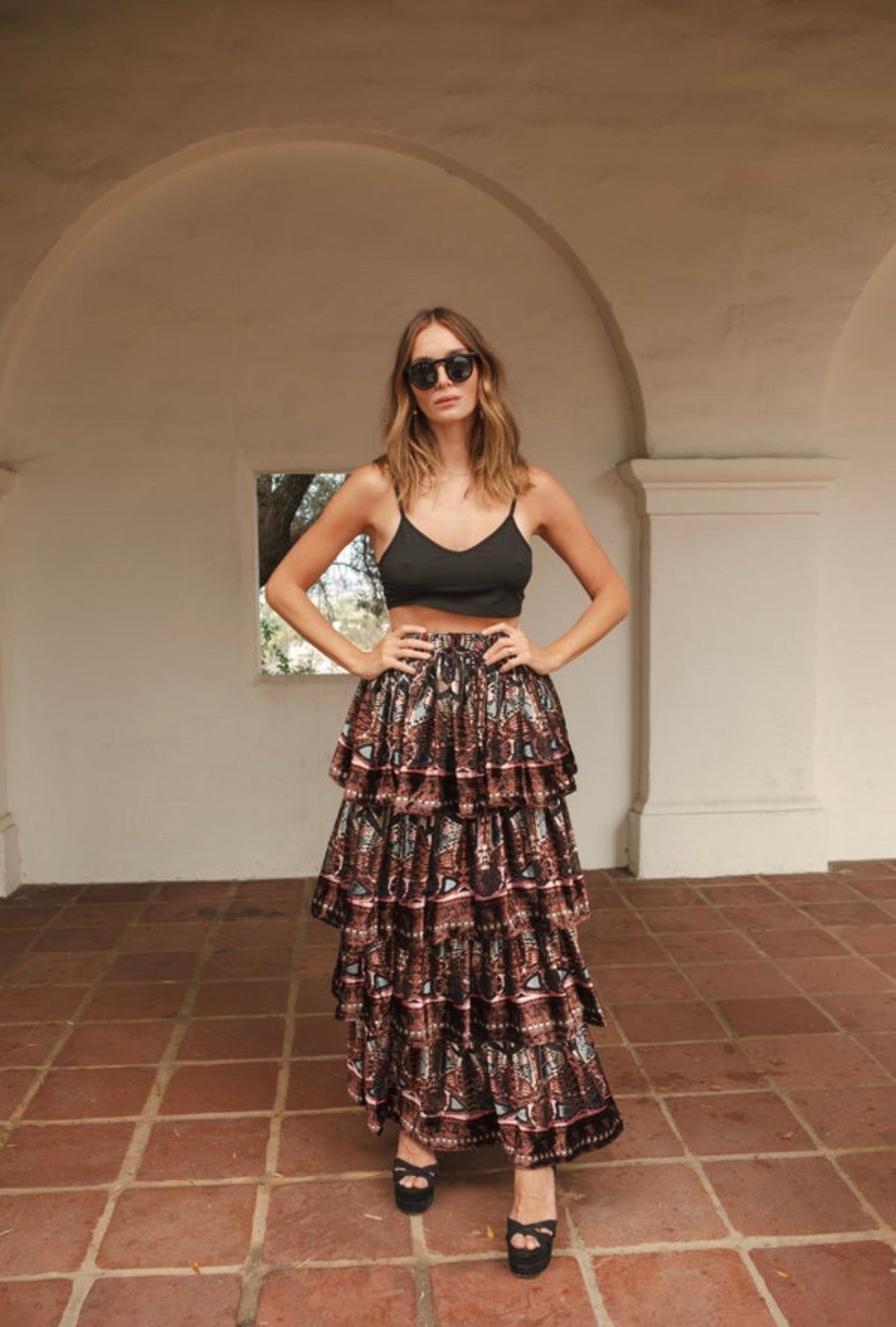 Silk tiered shop maxi skirt