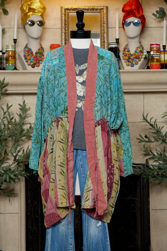 Drawstring Duster in Terracotta Turquoise