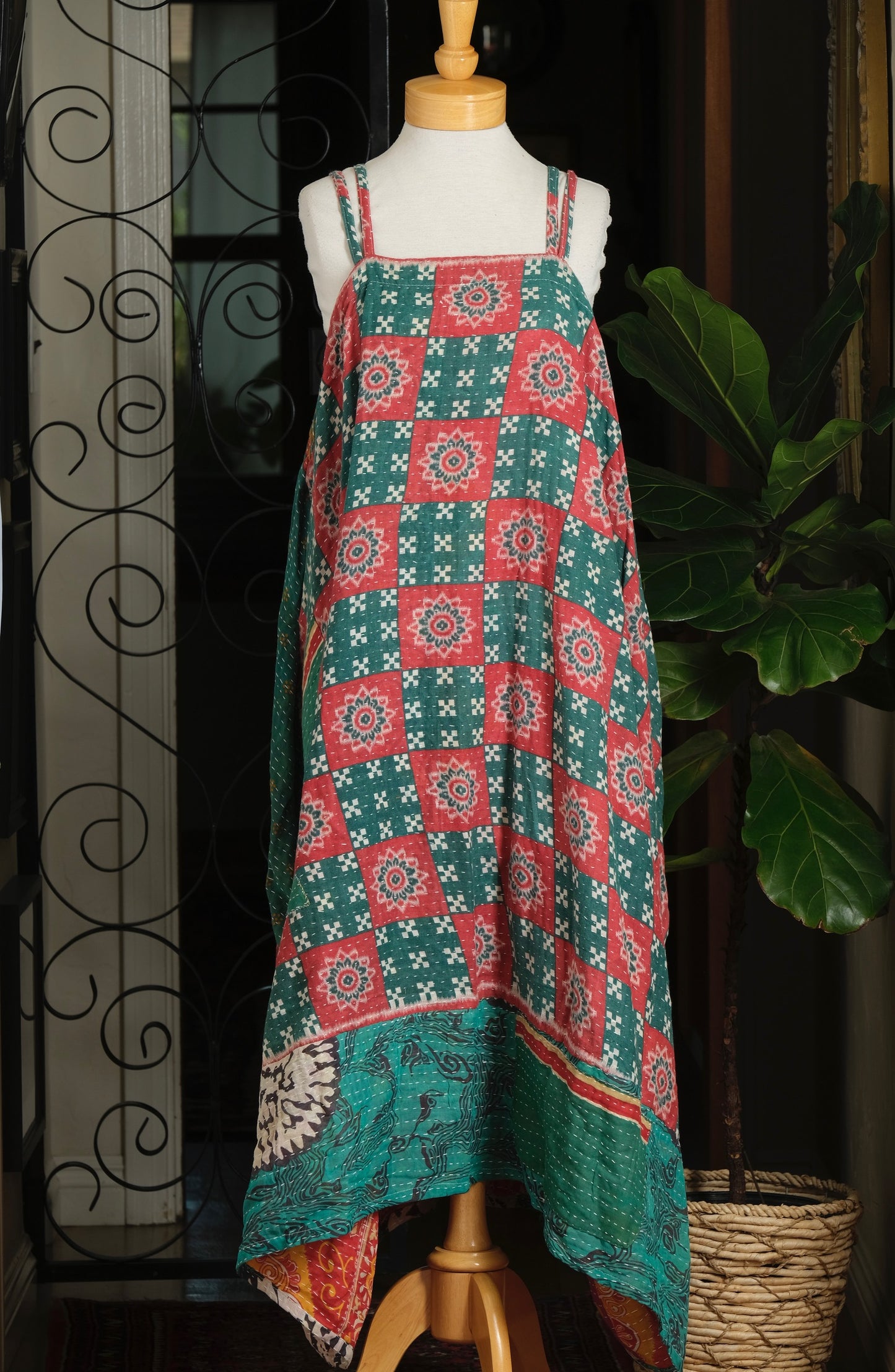 Kantha Maxi Dress in Floral Check