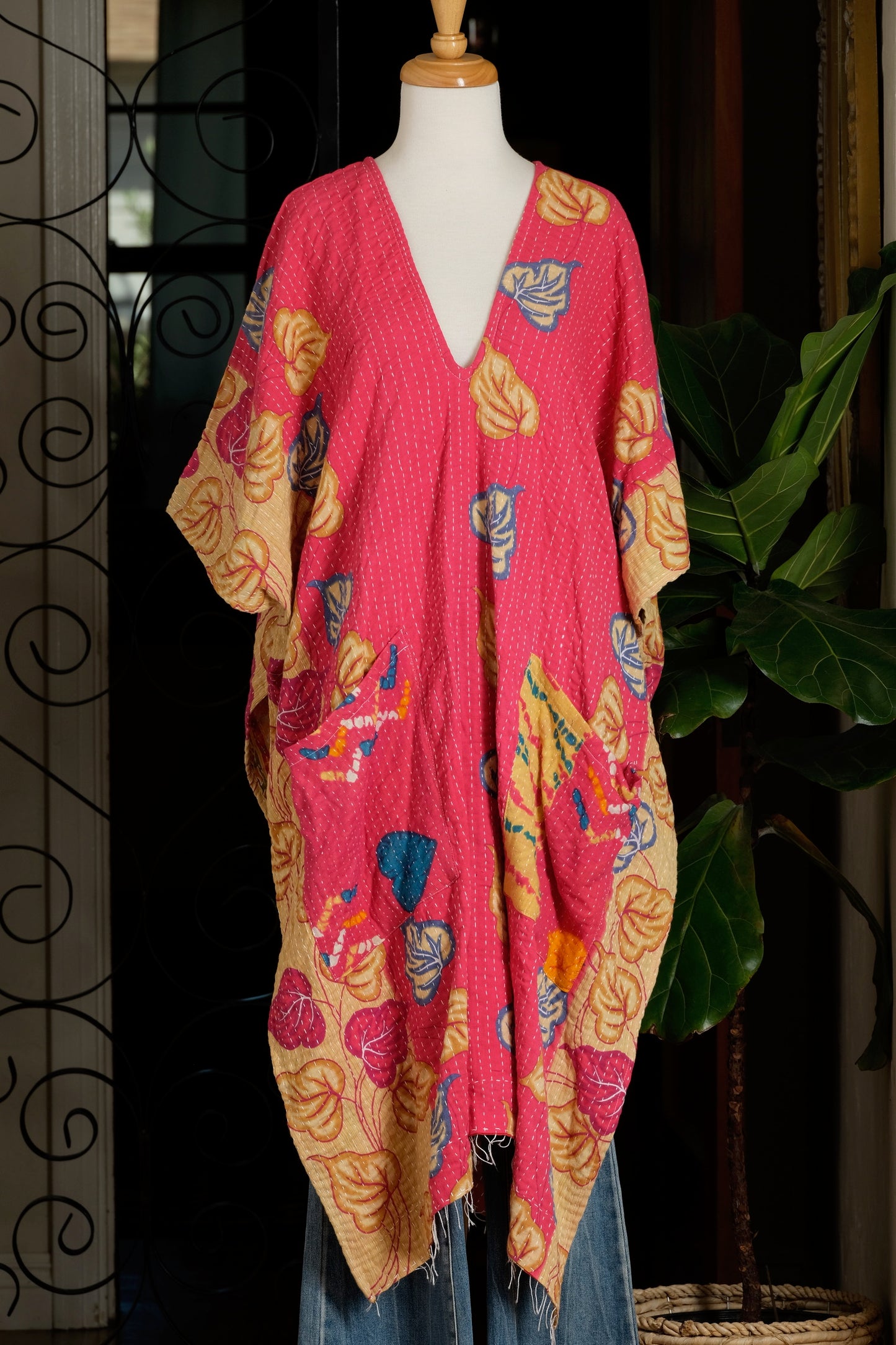 Kantha Split Tunic in Blue Heart