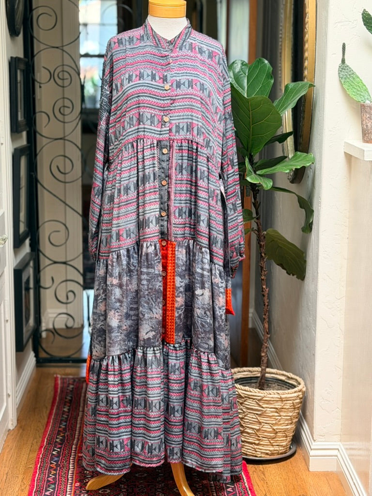 Silk Majestic Duster Dress in Tribal Cloud