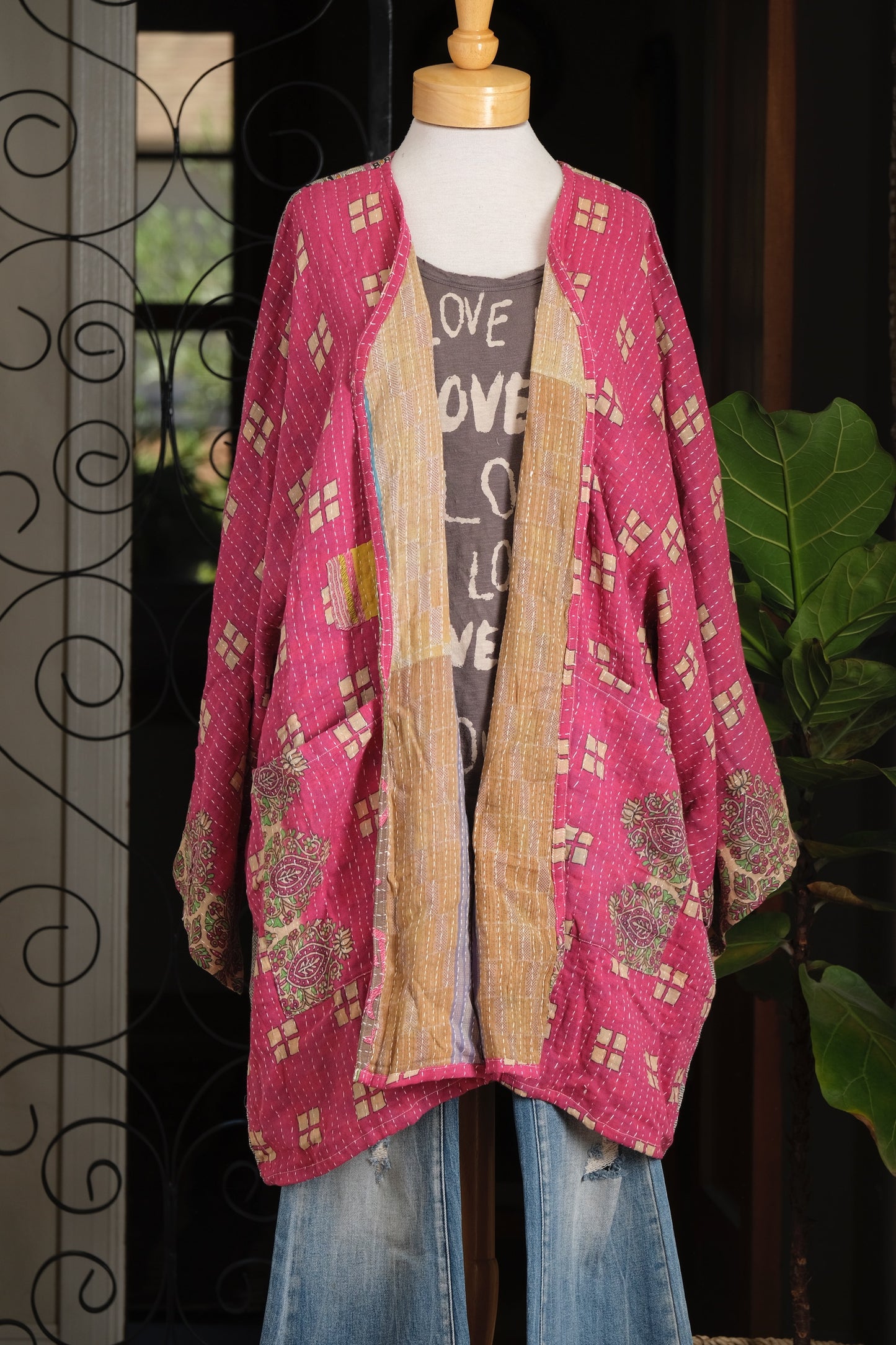 Kantha Cardigan in Squares and Dots
