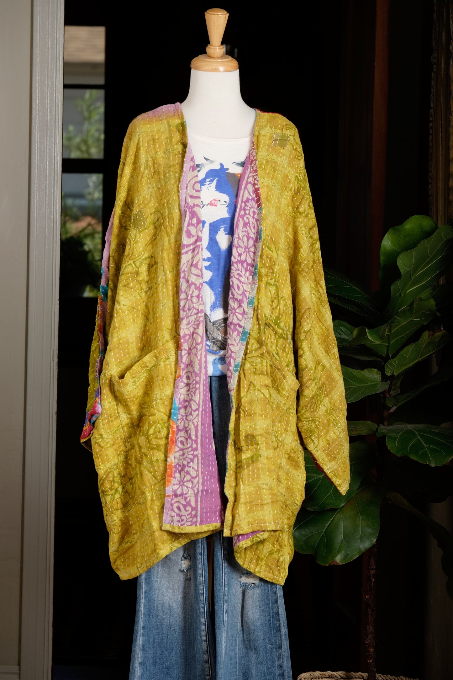 Kantha Cardigan in Lime Flower