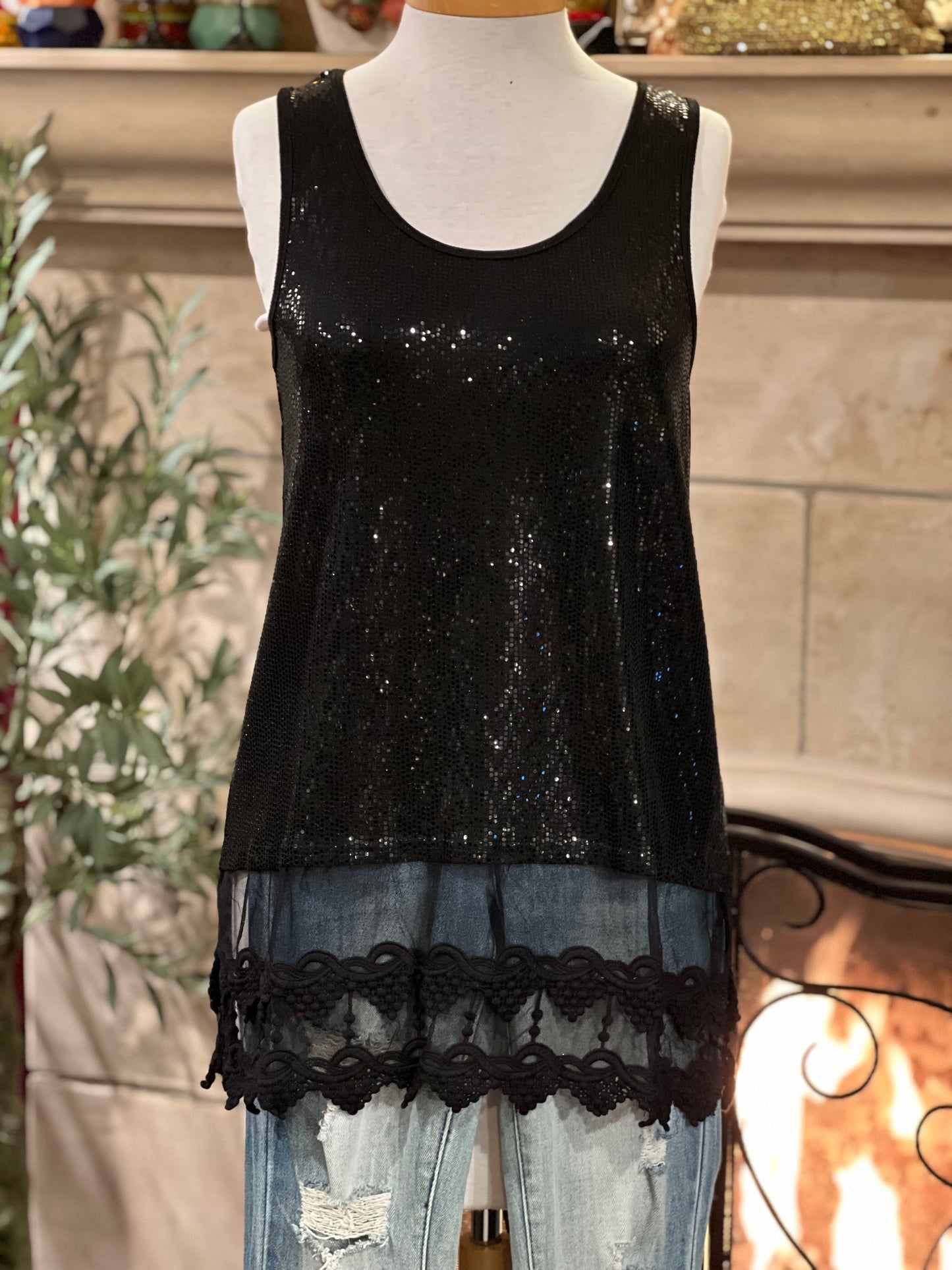 Lace Trimmed Shimmer Tank