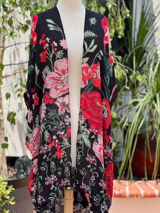 Kimono Topper in Red Poppies