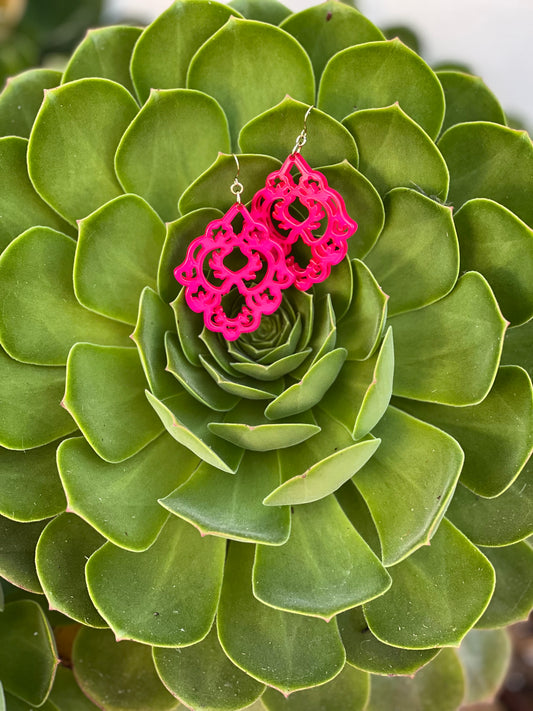 Openwork Earring in Hot Pink