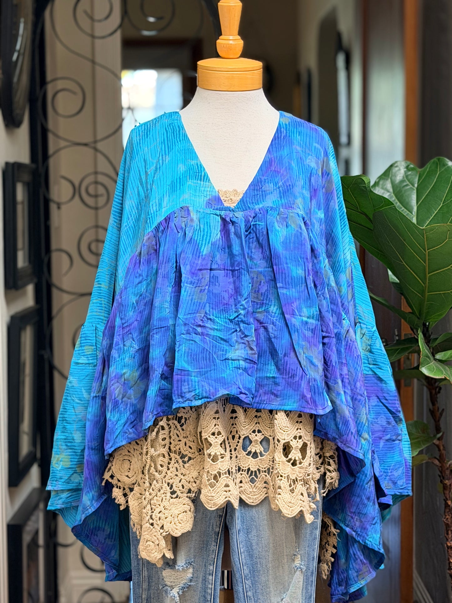 Gold Dust Crop Top in Turquoise Luna Long Sleeve