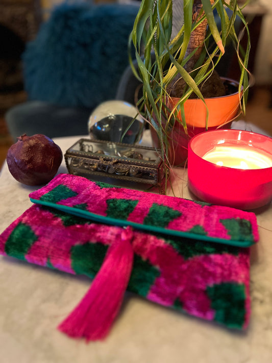 Ikat Clutch Hot Pink Green
