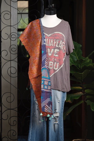 Silk Scarf in Terracotta and Blues