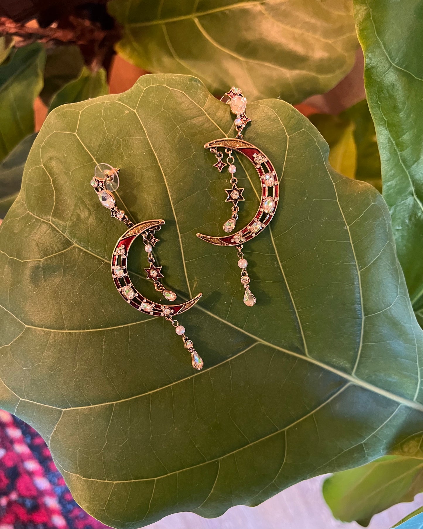 Crescent Moon Earrings in Red