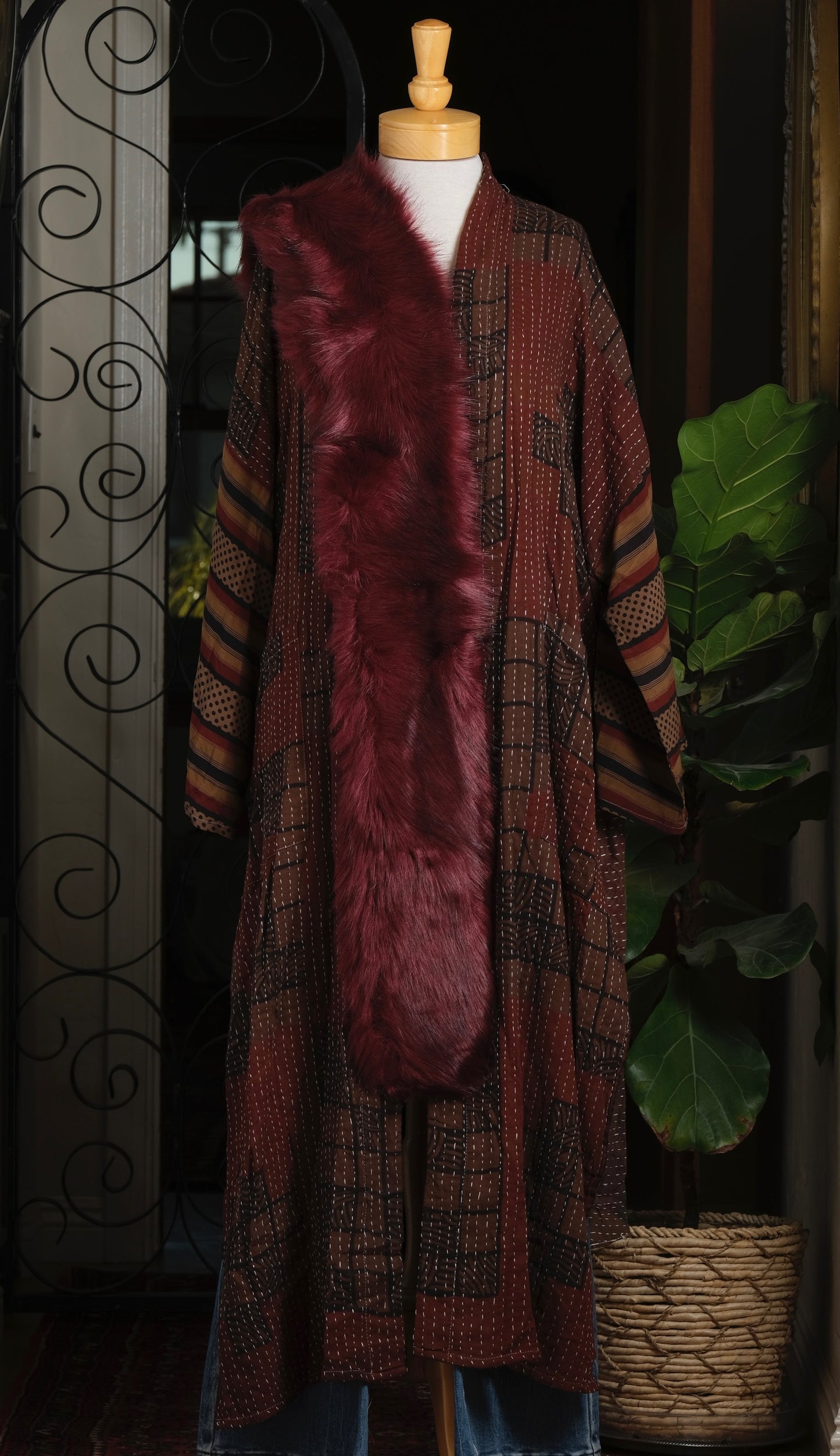 Faux Fur Scarf in Merlot