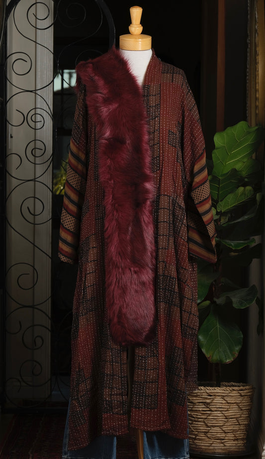 Faux Fur Scarf in Merlot