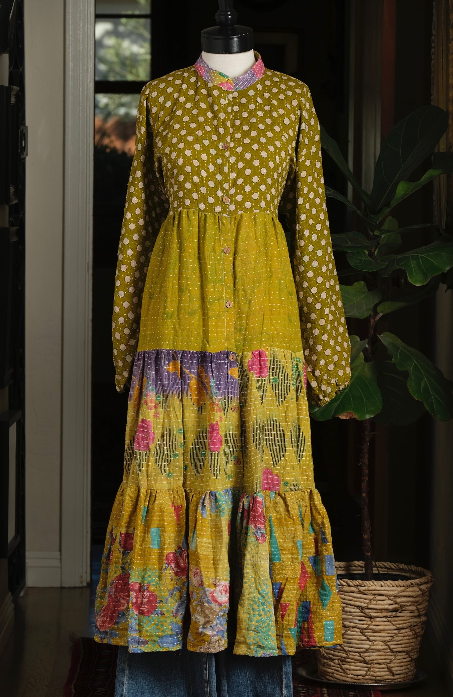 Majestic Duster Dress in Chartreuse Garden